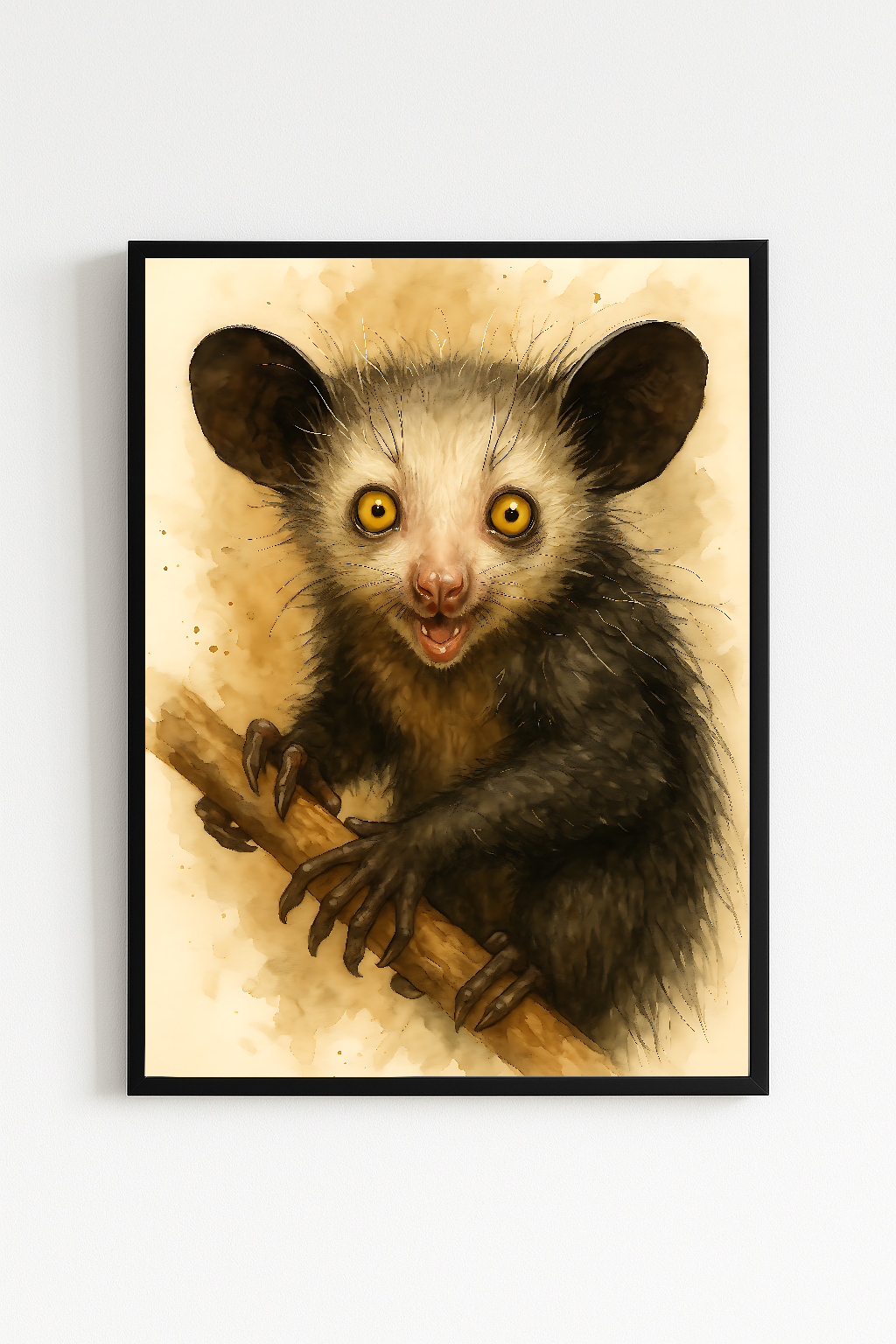Aye-Aye de Madagascar – Curiosité nocturne en aquarelle