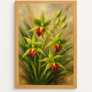 Cymbidiella rouge et verte – Orchidée rare de Madagascar